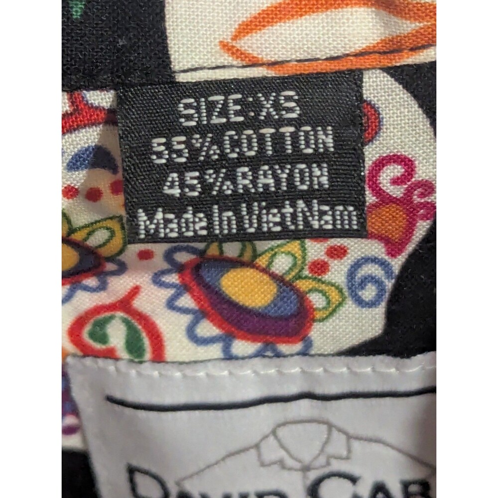 David Carey Day of the Dead Sugar Skulls Floral Camp Button Down Shirt XS - Picture 11 of 11